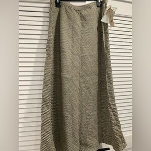 NWT FLAX Houndstooth print fit and flare linen midi skirt size Large